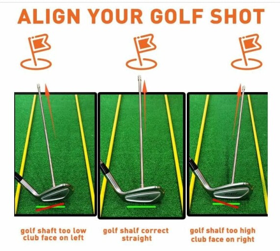 Golf Spieler mit Alignment Sticks