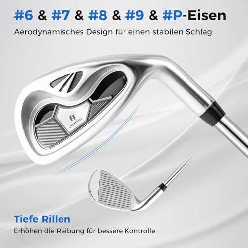 Golfschläger mit aerodynamischem Design und tiefen Rillen.