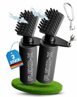 Golfclub-Reinigungsbürsten-Set mit zwei Bürsten und Karabiner.