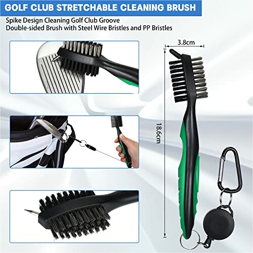 Doppelseitige Golf-Club-Reinigungsbürste mit Stahldrahtborsten.