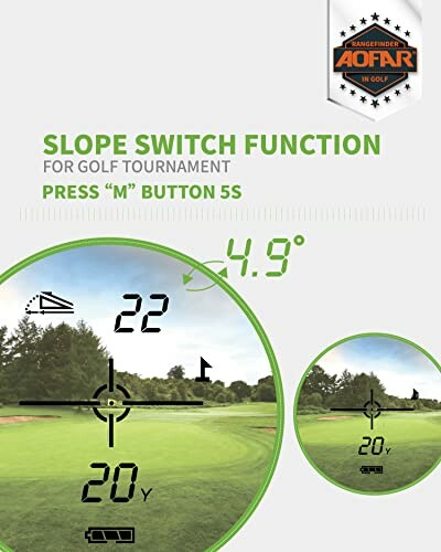 Anzeige der Neigungsfunktion eines Golf-Entfernungsmessers