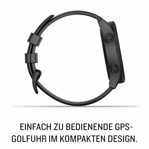 Seitliche Ansicht einer GPS-Golfuhr mit kompaktem Design.