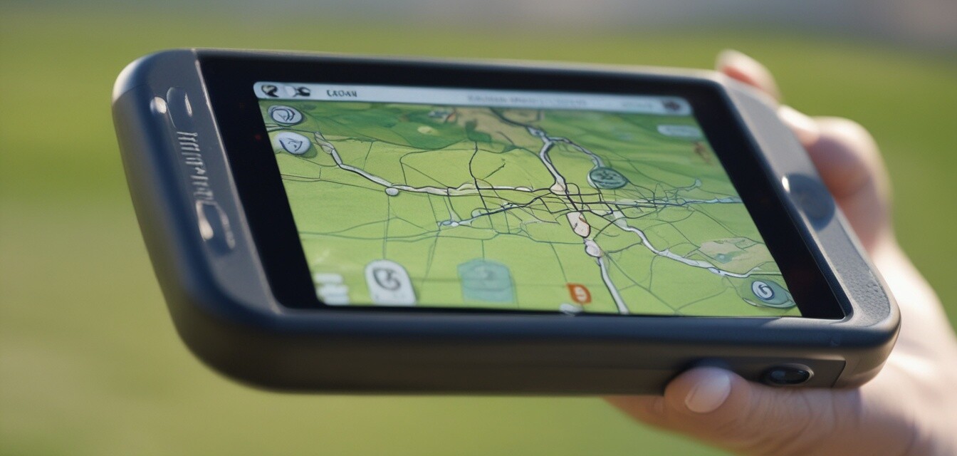 Handheld GPS device showing golf course.